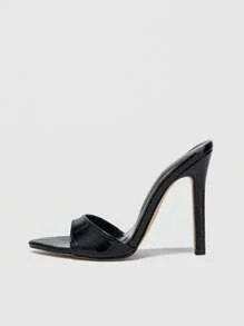 Women's Outdoor Spring/Autumn Fashionable And Comfortable High Heels Pointed Toe Black Crocodile Skin Pattern Mules,Stiletto Heels,Summer Sandals - Black - View 4