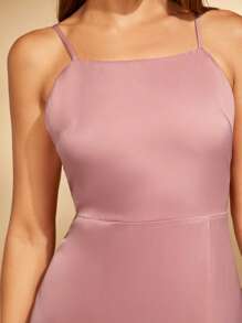 SHEIN Belle 素色蝴蝶結露背高衩吊帶洋裝 - 藕粉色 - 查看 5