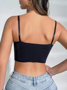 蕾絲拼接吊帶短上衣 - 黑色 - 查看 2