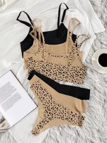 SHEIN 3 件裝豹紋胸罩和內褲內衣套裝 - 彩色 - 查看 2