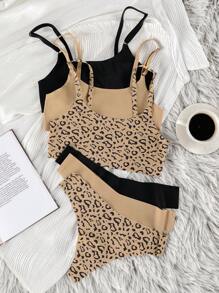 SHEIN 3 件裝豹紋胸罩和內褲內衣套裝 - 彩色 - 查看 3