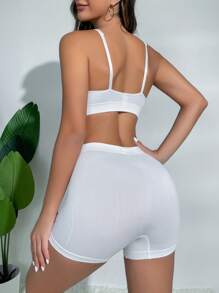 Set de lencería unicolor tejido de canalé - Blanco - Ver 2