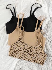 SHEIN 3 件裝豹紋胸罩和內褲內衣套裝 - 彩色 - 查看 4