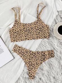 SHEIN 3 件裝豹紋胸罩和內褲內衣套裝 - 彩色 - 查看 5