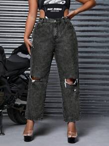 SHEIN ICON Talla grande Jeans desgarro de talle alto