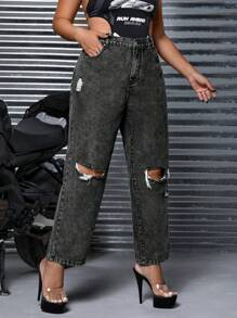 SHEIN ICON Talla grande Jeans desgarro de talle alto