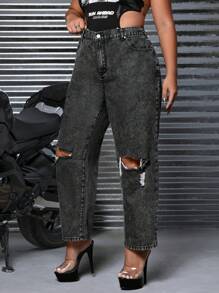 SHEIN ICON Talla grande Jeans desgarro de talle alto