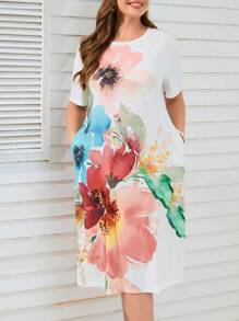 EMERY ROSE Plus Floral Print Hidden Pocket Dress