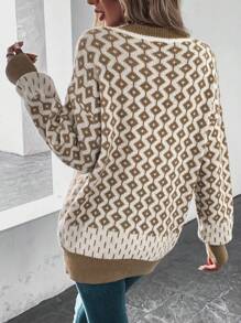 SHEIN LUNE Geo Print Drop Shoulder Cardigan - Multicolor - View 2