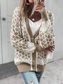 SHEIN LUNE Geo Print Drop Shoulder Cardigan - Multicolor - View 4