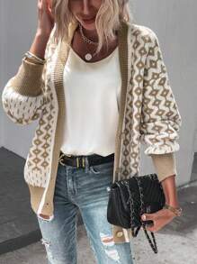 SHEIN LUNE Geo Print Drop Shoulder Cardigan - Multicolor - View 1
