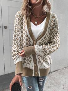 SHEIN LUNE Geo Print Drop Shoulder Cardigan - Multicolor - View 5