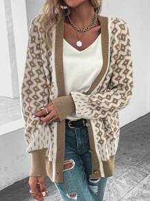 SHEIN LUNE Geo Print Drop Shoulder Cardigan - Multicolor - View 6