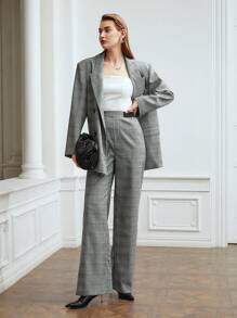 MOTF PREMIUM Kẻ sọc Eo đàn hồi Quần - Xám - Xem 6