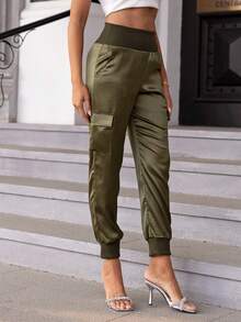Joyfunear 女式工装口袋松紧腰九分裤 - 軍綠色 - 查看 5