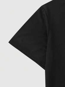 Manfinity LEGND Hombres Camiseta con estampado de boca con slogan & Shorts de cintura con cordón - Negro - Ver 3