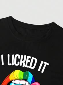 Manfinity LEGND Hombres Camiseta con estampado de boca con slogan & Shorts de cintura con cordón - Negro - Ver 4