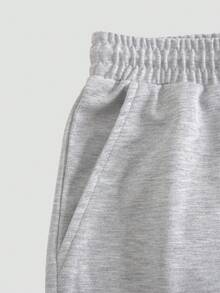 Nam Đồ họa chữ cái & Gấu Eo dây rút Quần short - Màu Xám nhạt - Xem 4
