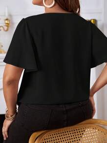 SHEIN Frenchy Plus Guipure Lace Panel Butterfly Sleeve Blouse