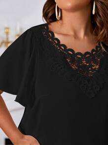 SHEIN Frenchy Plus Guipure Lace Panel Butterfly Sleeve Blouse