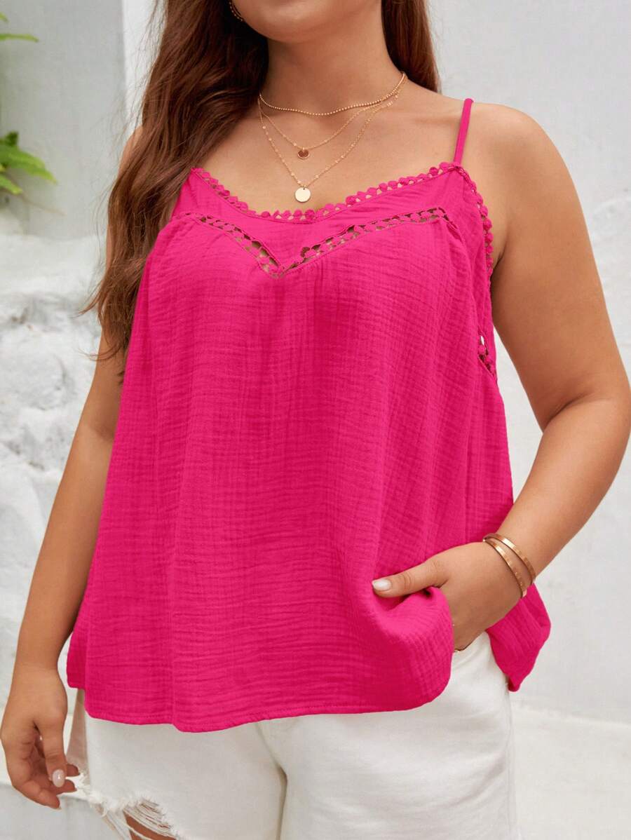 SHEIN Frenchy Hơn Chất rắn Cami ngọn - Màu Hồng Tươi - Xem 1