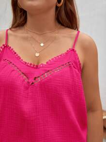 SHEIN Frenchy Hơn Chất rắn Cami ngọn - Màu Hồng Tươi - Xem 5