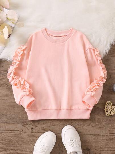 SHEIN Young Girl Ruffle Trim Drop Shoulder Sweatshirt