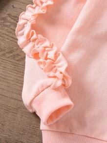 SHEIN Young Girl Ruffle Trim Drop Shoulder Sweatshirt - Pink - View 3