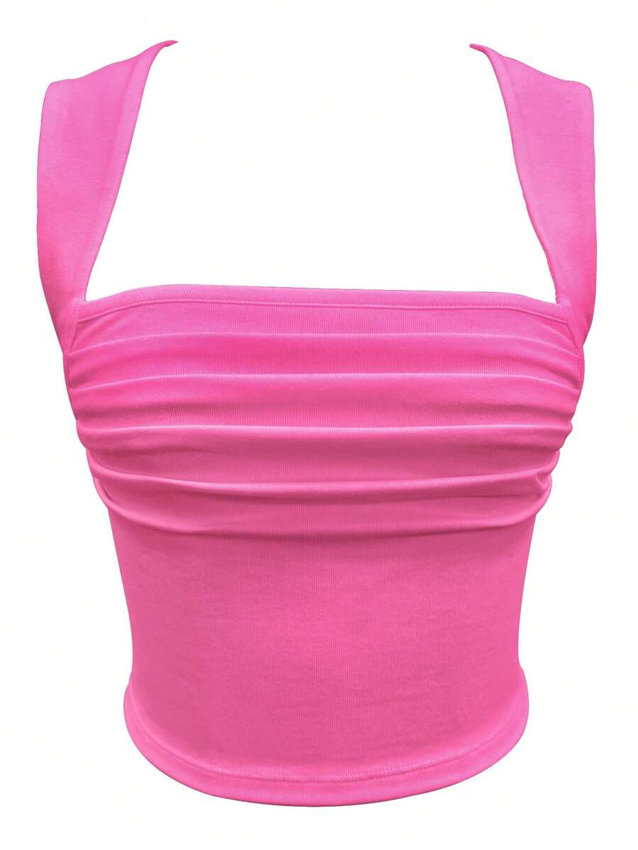 Solid Ruched Tank Top - Pink - View 1