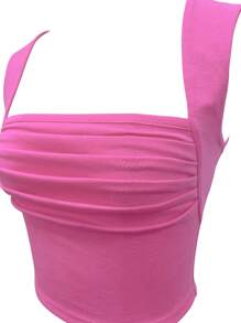 Solid Ruched Tank Top - Pink - View 6