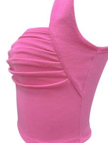 Solid Ruched Tank Top - Pink - View 7