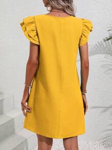 SHEIN VCAY Chất rắn áo tay bướm Đầm Tunic - Màu vàng - Xem 2