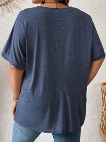 EMERY ROSE Hơn tay cánh Vá Túi Áo thun - Màu xanh hải quân - Xem 2