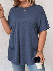 EMERY ROSE Hơn tay cánh Vá Túi Áo thun - Màu xanh hải quân - Xem 4