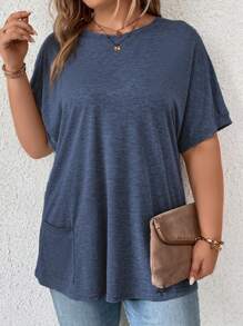 EMERY ROSE Hơn tay cánh Vá Túi Áo thun - Màu xanh hải quân - Xem 5