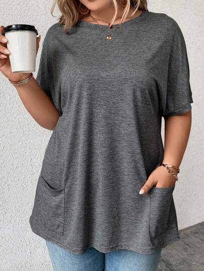 SHEIN LUNE Plus Solid Batwing Sleeve Tee
