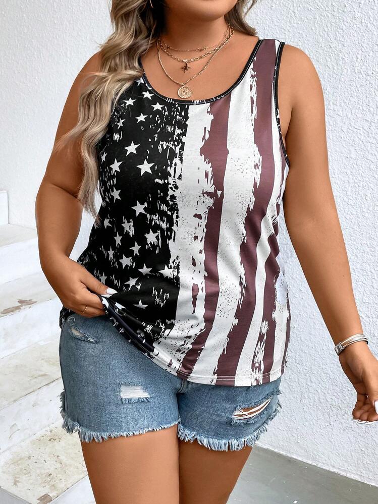 SHEIN LUNE Plus Flag Print Tank Top - Multicolor - View 1