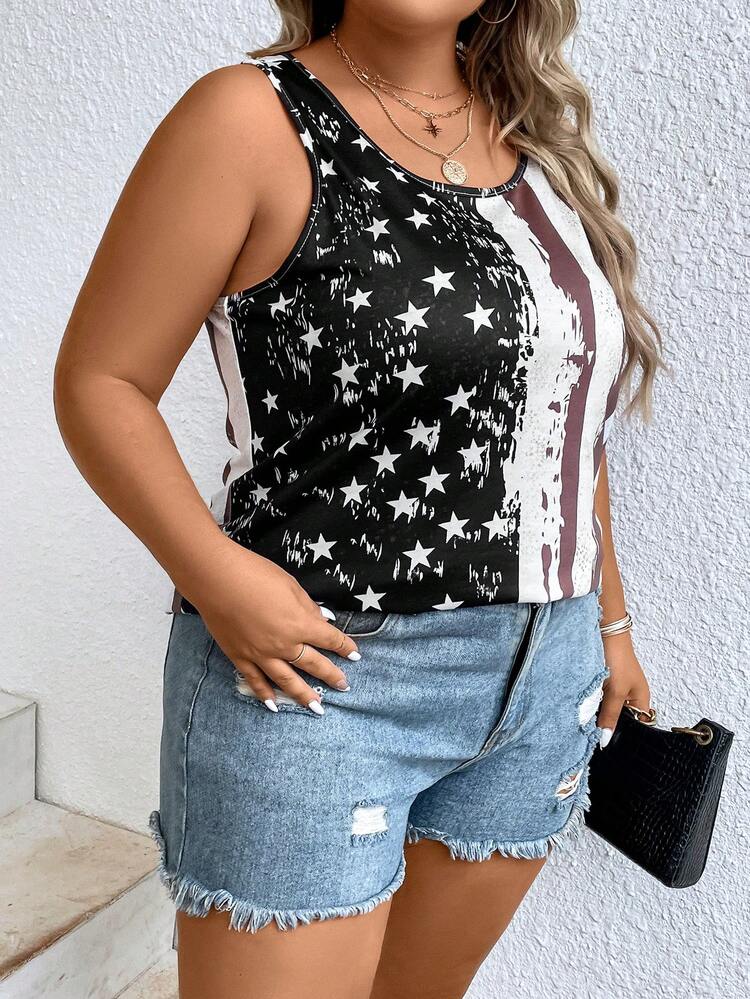 SHEIN LUNE Plus Flag Print Tank Top - Multicolor - View 3