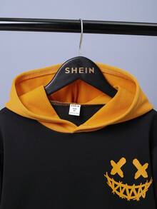 SHEIN 男大童休閒圖案撞色連帽衫和長褲套裝 - 彩色 - 查看 3