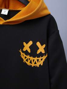 SHEIN 男大童休閒圖案撞色連帽衫和長褲套裝 - 彩色 - 查看 5