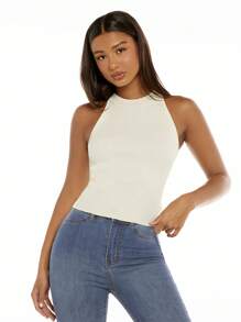 SHEIN BASICS Chất rắn Đồ đan Ribbed Áo hai dây - Màu be - Xem 1