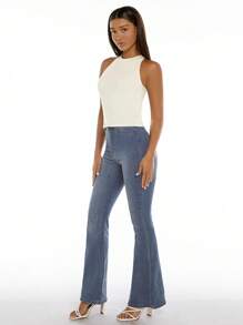 SHEIN BASICS Chất rắn Đồ đan Ribbed Áo hai dây - Màu be - Xem 4