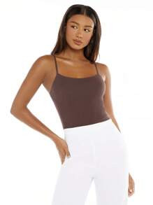 SHEIN BASICS 素色針織吊帶上衣 - 巧克力棕 - 查看 5