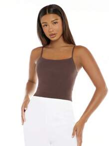 SHEIN BASICS 素色針織吊帶上衣 - 巧克力棕 - 查看 6