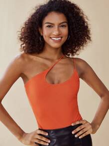 SHEIN Privé 單肩素色上衣 - 橘色 - 查看 1