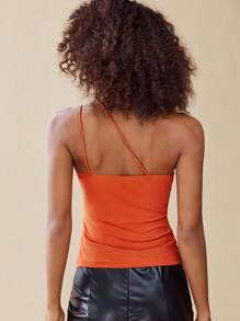 SHEIN Privé 單肩素色上衣 - 橘色 - 查看 2