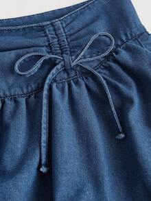 SHEIN MOD 腰部抽繩二層下擺牛仔半身裙