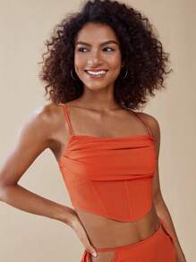 SHEIN Privé 素色頭巾下擺七分吊帶背心上衣