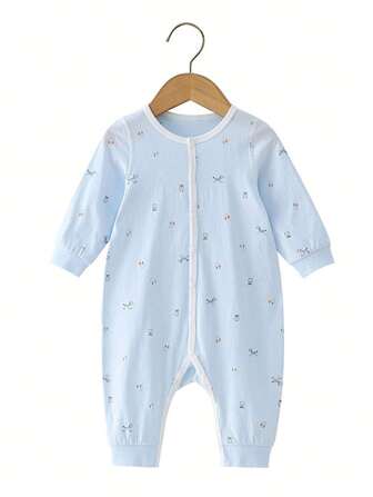 女嬰卡通圖案撞色滾邊連身褲