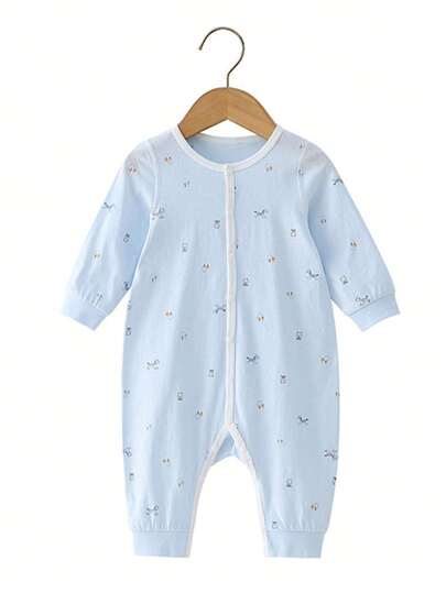 女嬰卡通圖案撞色滾邊連身褲